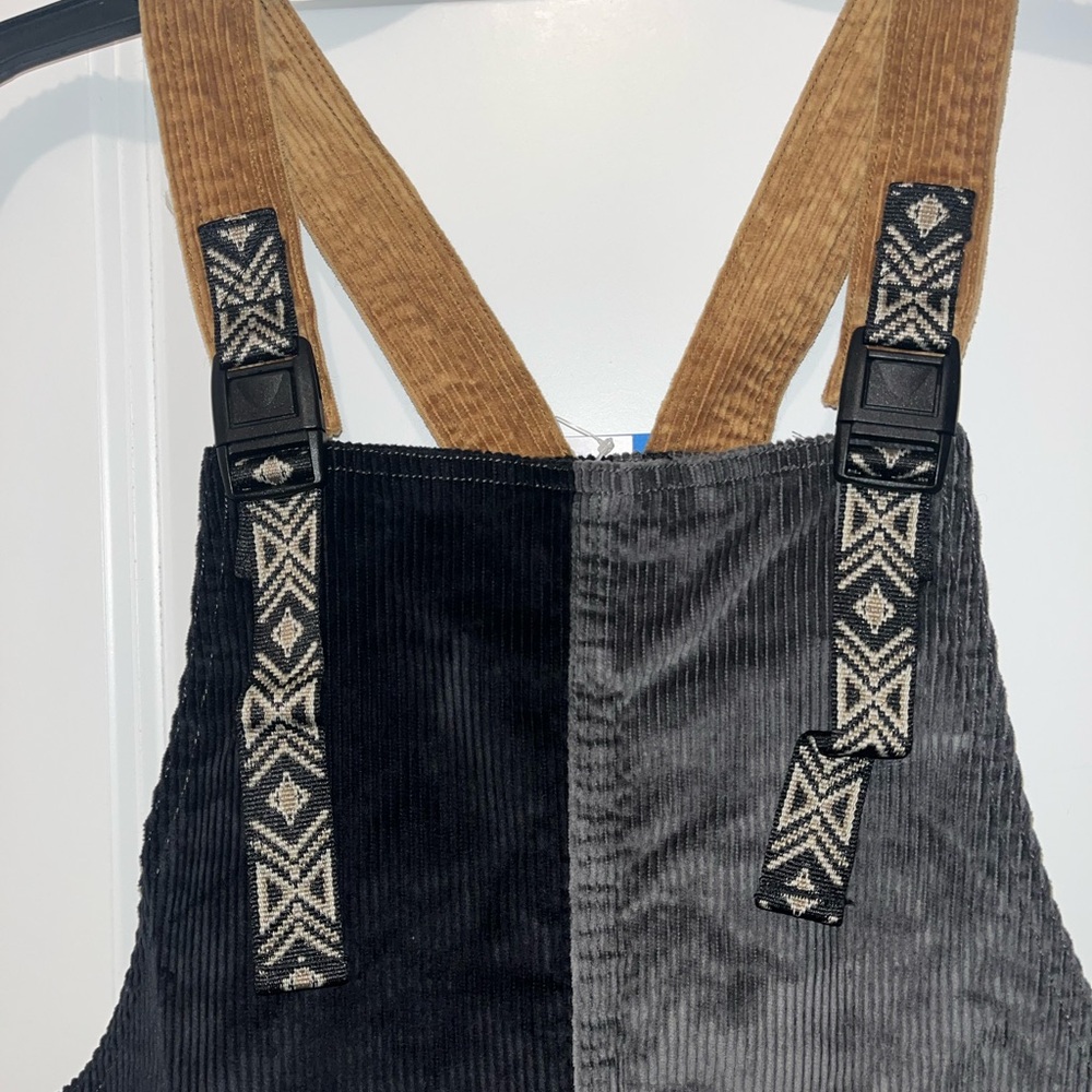 Two-Tone Corduroy Overalls Jumpsuit in Black & Brown - Picture 2 of 5